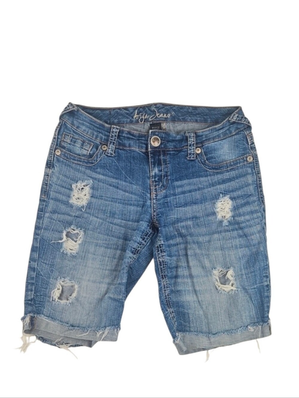 Ariya Jeans Distressed Blue Denim Women’s Jean Bermuda Shorts Y2K Grunge, 9/10